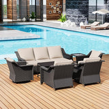 7 Pieces Outdoor Conversation Furniture Set - 77" Patio sofa, 2 Armchairs, 2 Swivel Glider Chairs, 1 Side Table - Photo 5