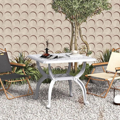 Square Outdoor Coffee Table Set of 2, Cast Aluminum Side Table with Storage,Indoor End Table, All-Weather Bistro Table for Patio Garden Lawn, White