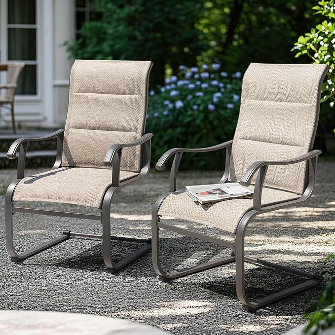 NUU GARDEN Patio Dining Chairs Set of 2, Outdoor Textilene Dining Chairs with Breathable Fabric, Patio Chairs for Backyard Deck Porch, Grayish Beige