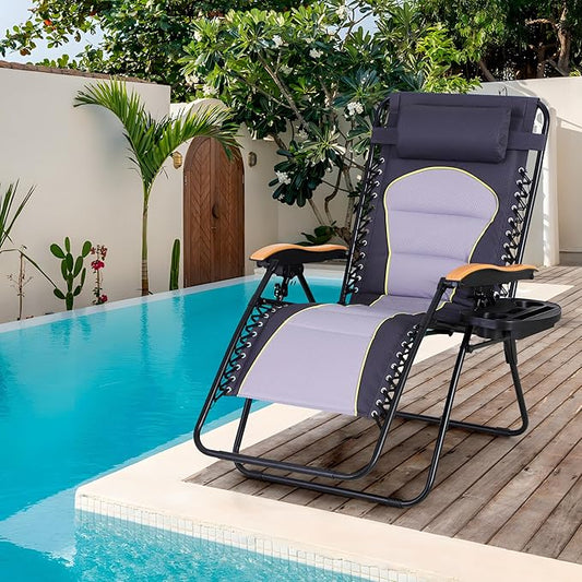 Sophia & William Oversized XXL Zero Gravity Chair Padded Folding Lounge Chair Outdoor Gravity Chair with Cup Holder, Support 400 LBS, Grey