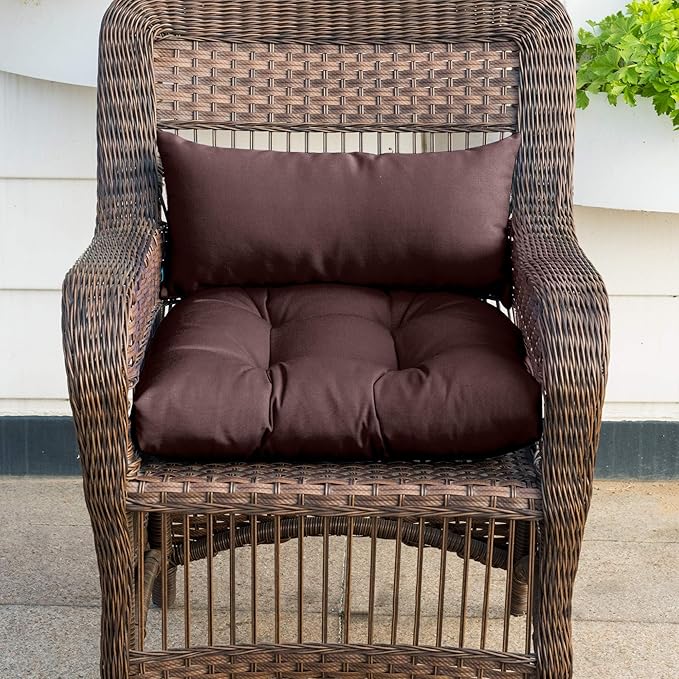 QILLOWAY Outdoor Patio Wicker Seat Cushions Group Loveseat/Two U-Shape/Two Lumbar Pillows for Patio Furniture,Wicker Loveseat,Bench,Porch,All Weather, Settee of 5 (Coffee/Brown/Chocolate)