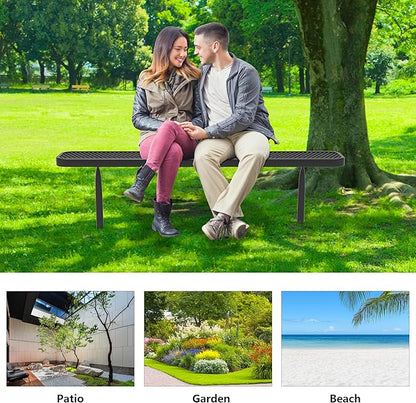6 Ft Metal Park Benches for Outside, Outdoor Backless Bench with Thermoplastic Coating, Inground Mounted, Commercial Expanded Metal Mesh Bench for Shopping Mall, Store, Park, Patio, Deck, Black