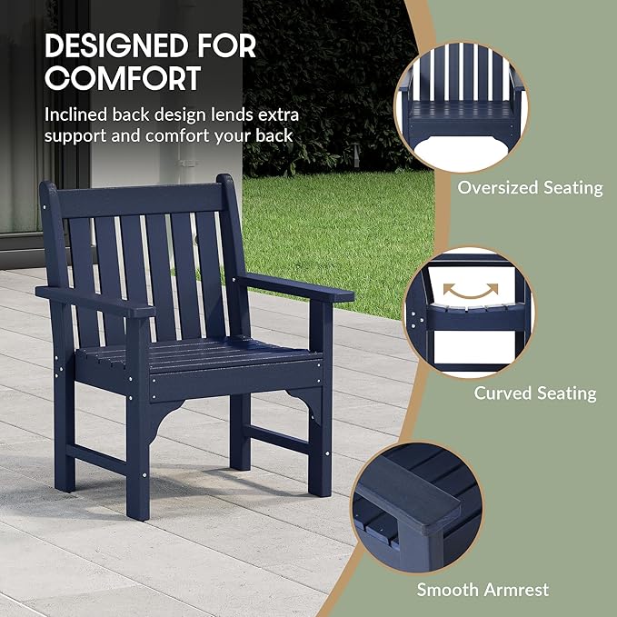 WestinTrends Malibu Outdoor Patio HDPE Adirondack Dining Arm Chair, Navy Blue