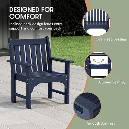 WestinTrends Malibu Outdoor Patio HDPE Adirondack Dining Arm Chair, Navy Blue