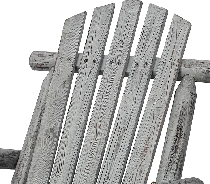 Log Wooden Rocking Chair - Porch Rocker with Slatted Seat & Backrest | Wood Rocking Chair Outdoor Accent Furniture for Balcony, Garden, Poolside, Backyard Gray