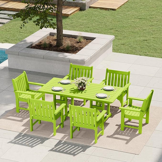 Costaelm Outdoor Dining Arm Chair, Patio HDPE Garden Dining Table Chair, Poly Lumber Waterproof Restaurant Bistro Farmhouse Chairs for Outside Porch Backyard, Lime