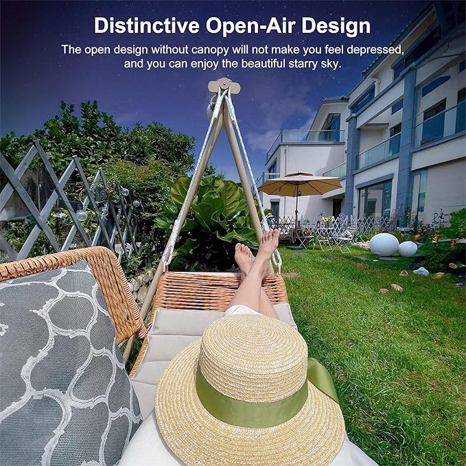 PURPLE LEAF 2 Seat Cloud Swing Chair with Stand and 12 LED Lights Patio Wicker Hanging Swinging for Indoor Backyard - Photo 4