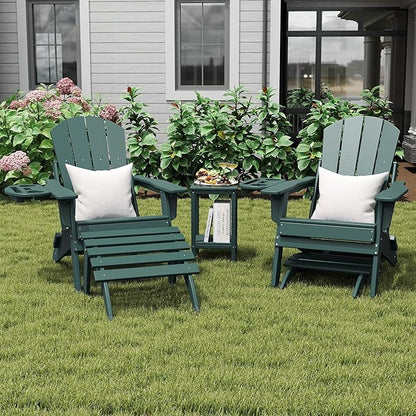 Adirondack Ottoman Set of 4, Folding Adirondack Ottoman for Adirondack Chair, HDPE All Weather Outdoor Footstool for Patio, Backyard, Porch, Garden, Dark Green