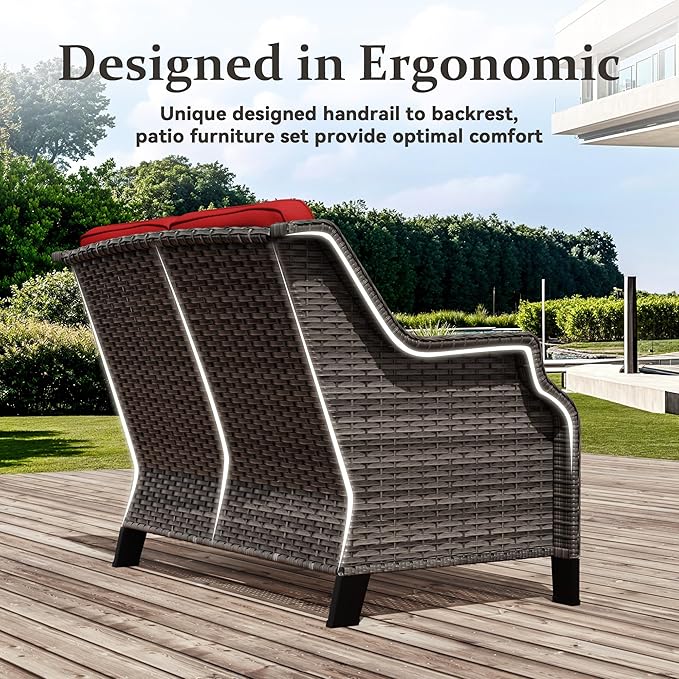Outdoor Patio Loveseat, All-Weather 2-Seater Wicker Loveseat with Cushions, Outdoor Patio Love Seat Sofa for Garden - Photo 4