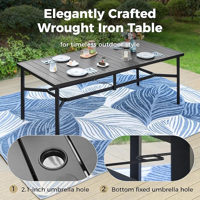 Outdoor Patio Dining Table for 8, 83" x 39" Rectangular Metal Patio Dining Table with 1.7" Umbrella Hole - Photo 4