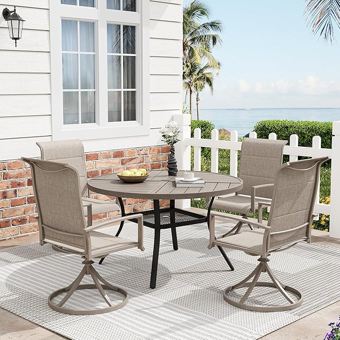Patio Dining Table for 4, Round Metal Outdoor Table with Storage Shelf, 1.57" Umbrella Hole - Photo 2