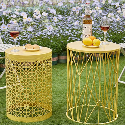 Y&M Set of 3 Yellow Round Nesting Tables, Multifunctional Coffee Table End Table, Side Table for Indoor, Outdoor Garden Stool-Yellow(Ship from US)