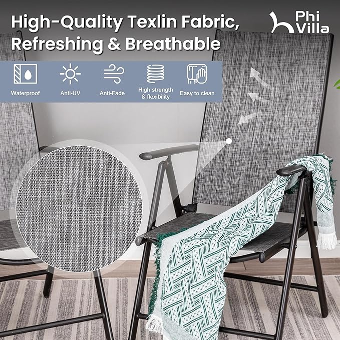 PHI VILLA Outdoor Patio Folding Chairs Set of 6, Portable Patio Dining Chairs with Adjustable Backrest for Outside - Photo 5
