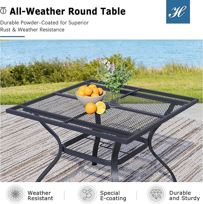 Square Patio Dining Table, All-Weather Metal Steel Mesh Patio Table with Umbrella Hole - Photo 5