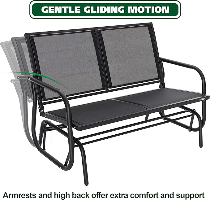 NUU GARDEN 2 Seats Outdoor Glider Bench Patio Glider Swing Chair with Powder Coated Steel Frame and Breathable Seat - Photo 4