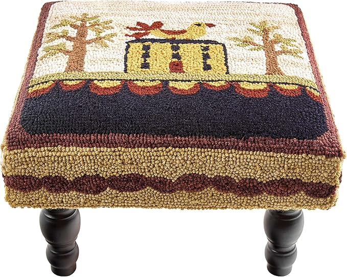 Park Designs Bless Our Home Hooked Stool, Farmhouse Style Ottoman, Country Home Decor