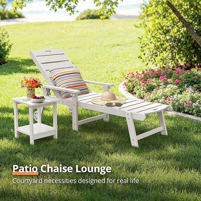 LUE BONA Outdoor Chaise Lounge, HDPS Chaise Lounger, 5 Positions Adjustable Lounge Chairs - Photo 4