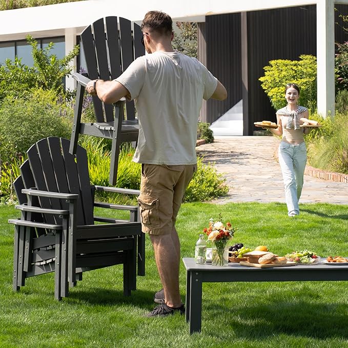 nevilywood Compact Stackable Adirondack Chairs, 26.3" Wide HDPE Outdoor Patio Chairs - Durable, Space-Saving Design for Porch, Lawn or Garden, Grey