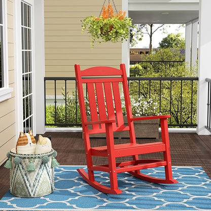 WO Home Furniture Patio Rocking Chair Farmhouse Outdoor HDPE UV Weather Resistant (Red)