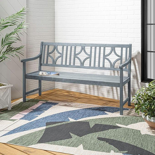 JONATHAN Y BNH100B Sloane 59.1" 3-Seat Ogee Diamond-Back 600-Lbs Support Acacia Wood Outdoor Garden Patio Bench for Garden, Lawn, Backyard, Pool, Deck, Beach, Firepit, Gray