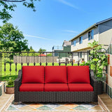 77'' Patio Sofa, All Weather Outdoor Rattan Wicker 3-Seat Sofa High Back Couch with Premium Cushions for Garden - Photo 8