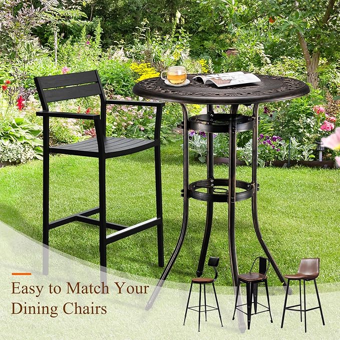 VINGLI Outdoor Bar Table, Cast Aluminum Bar Height Patio Table with Umbrella Hole - Photo 7