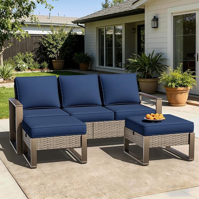 Wicker Patio 75" Sofa Set with Two Ottomans - Photo 9