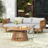 Merax Outdoor Acacia Wood Conversation Set - Patio 3-Seat Loveseat Sofa w/Coushion and Round Coffee Table for Backyard - Photo 1