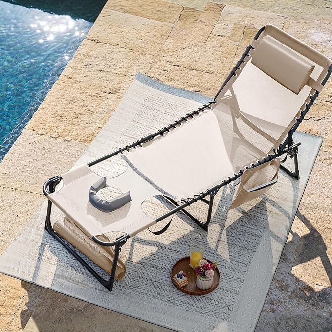 Flamaker Face Down Chaise Lounge Chair 5-Position Adjustable Sunbathing, Foldable Tanning Chair with Face& Arm Holes - Photo 2