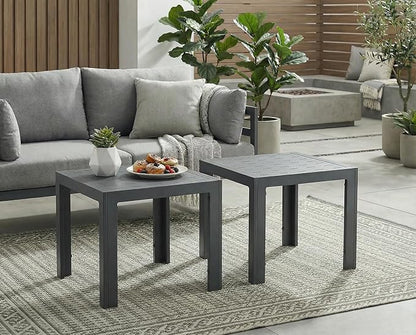 NICESOUL® 2 Pieces Aluminum Tables Side Tables Grey Tea Tables for Outdoor Patio Porch Backyard Furniture Pieces in Pairs Charcoal Grey