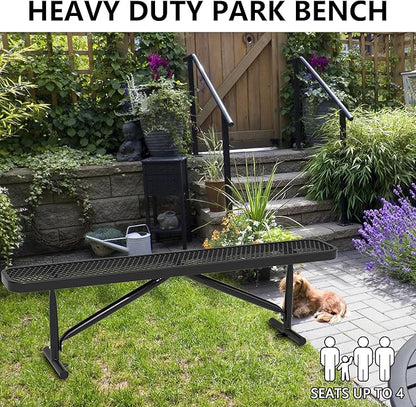 Park Benches for Outside, 6 ft Steel Outdoor Garden Bench Porch Chair Furniture Patio Seating, Commercial Expanded Metal Mesh Bench for Shopping Malls, Lawn, Backyard, Park, Deck, Street, School