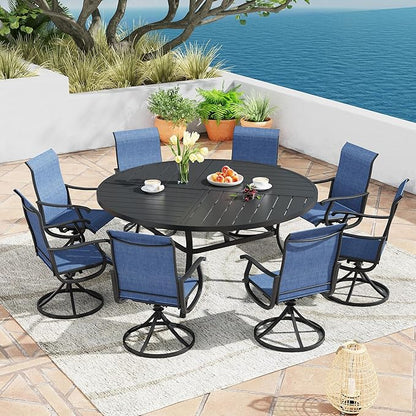Patio Dining Table for 8-10, Round Metal Outdoor Table with Storage Shelf, 1.57" Umbrella Hole, 60" Outdoor Quartered Tabletop Dining Table for Backyard, Porch, Lawn, Black