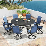 Patio Dining Table for 8-10, Round Metal Outdoor Table with Storage Shelf, 1.57" Umbrella Hole - Photo 2