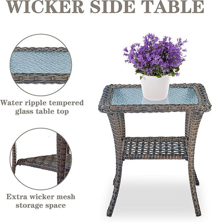 Belord 7 Piece Outdoor Patio Furniture Sets with Rocking Chairs, Wicker Loveseat Conversation Sets for Patio Deck Backyard Poolside, Blue Cushion