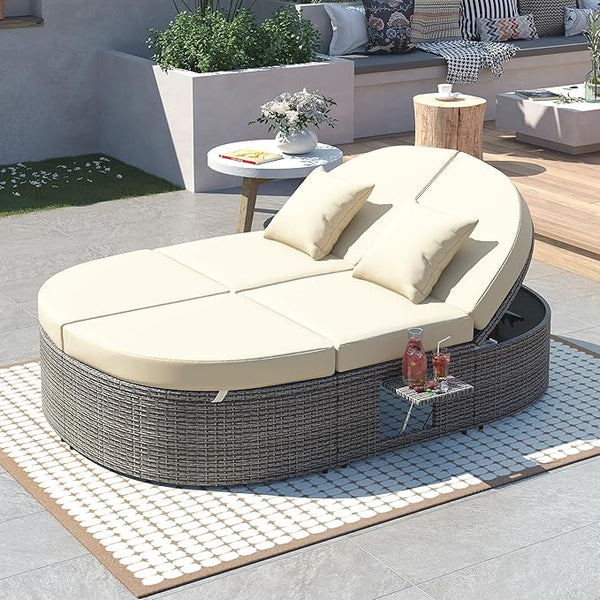 Outdoor Sun Bed Patio 2-Person Daybed with Cushions and Pillows - Photo 1