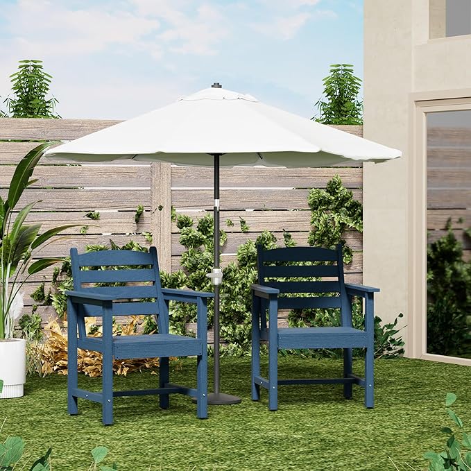 Scurrty Plastic Adirondack Chairs Set of 2, Patio Chairs with Wood Texture,Lawn Fire Pit Deck Porch Garden Chairs for Adults (Blue)