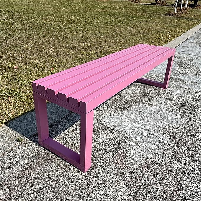Porch Bench for Outdoor Metal Garden Benches 39in 47in 59in Patio Bench Seating 2-4 Seat for Indoor/Outdoor Entryway Parkbench Black/White(Pink,59x16x18in)