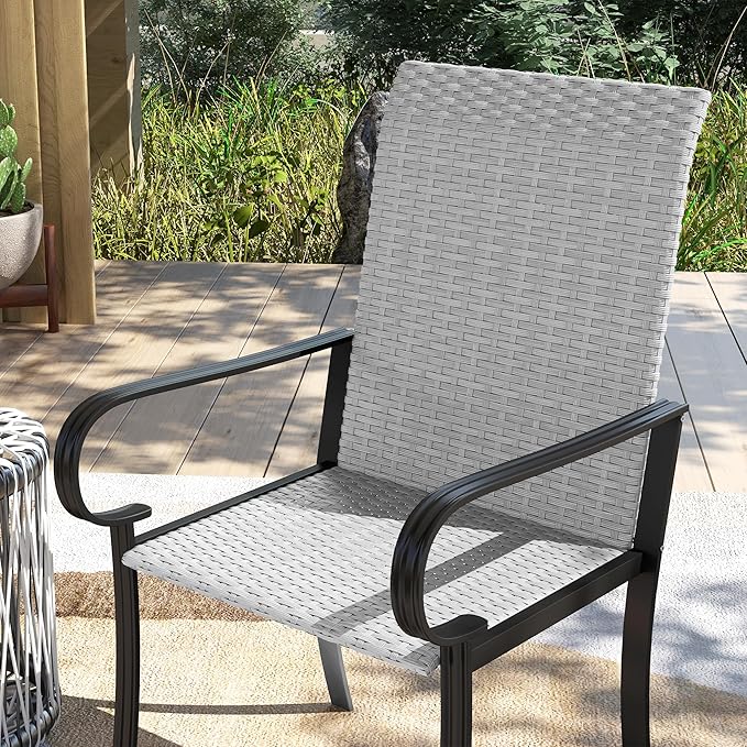 Outsunny Set of 4 Outdoor Wicker Dining Chairs, All-Weather Rattan Armchairs with Armrests, Steel Frame - Photo 8