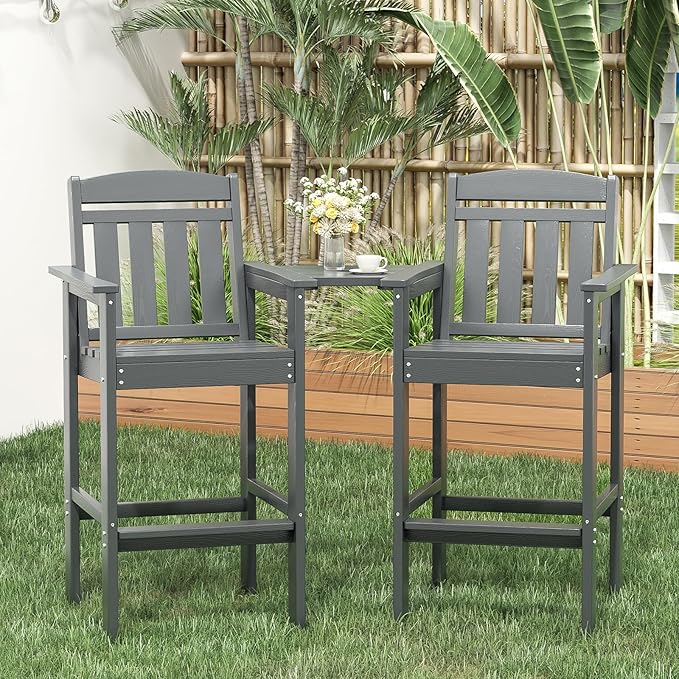 Soohow Tall Adirondack Chairs Set of 4, HDPE Adirondack Bar Stools with Connecting Tray, Bar Height Adirondack Chair Patio Barstool, Ideal All Weather Tall Patio Chair for Balcony, Poolside, Backyard