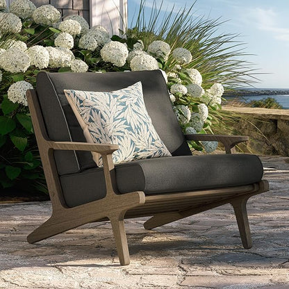 Modway Saratoga Teak Outdoor Lounge Chair in Flint Gray – Oversized Patio Accent Armchair with Wood Frame and Weather-Resistant Cushions