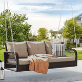 DWVO 3 Seats Porch Swing Hanging Bench Swing Outdoor Wicker Patio Swing Lounge Front Rattan 794lbs for Garden, Balcony - Photo 1