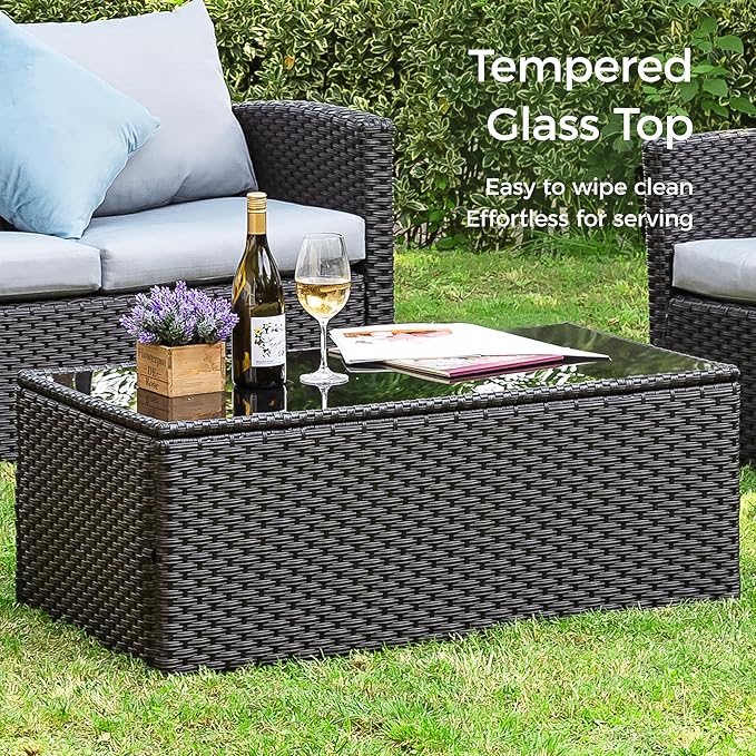SUNVIVI OUTDOOR Outdoor Patio Couch with Coffee Table, All Weather PE Wicker Rattan Patio Sofa with Upgraded Cushions, Outdoor Furniture for Lawn Backyard Poolside Porch Garden, Gray