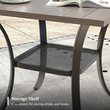Outdoor Dining Table with Storage Shelf, 27.5" All-Weather Square Patio Dining Table for 2 - Photo 5