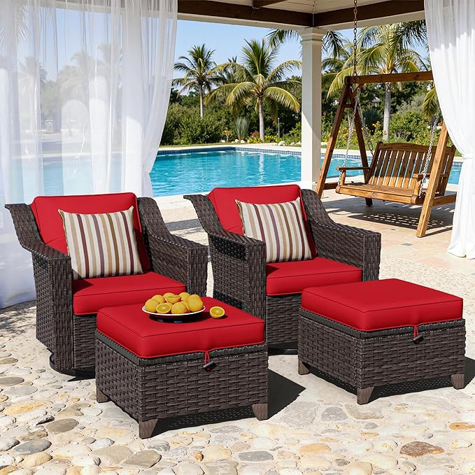 4 Pieces Patio Conversation Furniture Set - 2 Swivel Chairs, 2 Ottomans - Photo 6