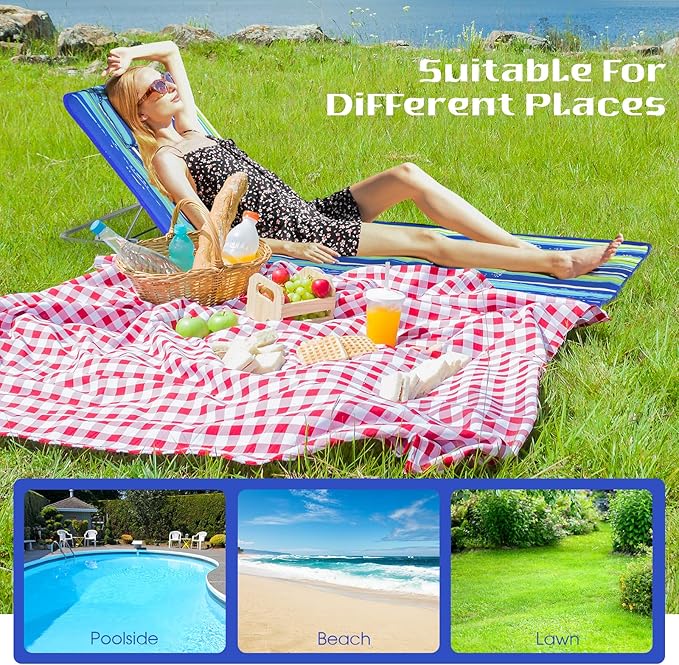 Tangkula 3-Piece Beach Chairs Set for Adults, Lightweight Lawn Lounge Chairs with 5 Adjustable Recline Positions - Photo 8