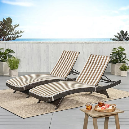 Christopher Knight Home Salem Outdoor Water Resistant Chaise Lounge Cushions, 2-Pcs Set, Brown / White Stripe