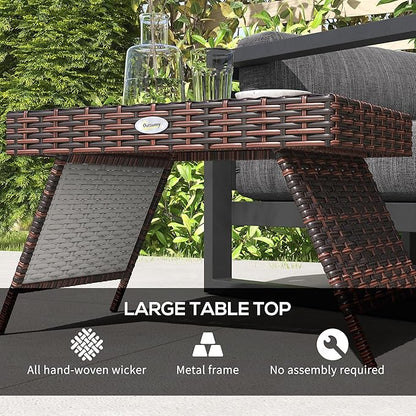Outsunny Folding Rattan Side Table, Outdoor End Table, Hand Woven PE Rattan Coffee Table for Balcony, Backyard, Garden, Lawn, Courtyard, Brown