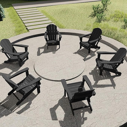 SERWALL Foldable Adirondack Chair Set of 4 for Patio Garden Outdoors Fire Pit-Black