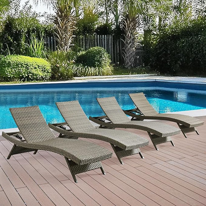 Patio Chaise Lounges, 79’’ Long Reclining Chairs with 5-Position Adjustable Backrest, PE Rattan Lounge Chair, Set of 2 with Cushions for Sunbathing Poolside Garden Backyard, Gray