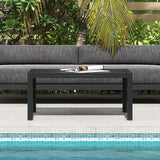 Outsunny Patio Coffee Table, Rectangle Outdoor Side Table with Steel Frame and Slat Tabletop for Garden, Balcony - Photo 6